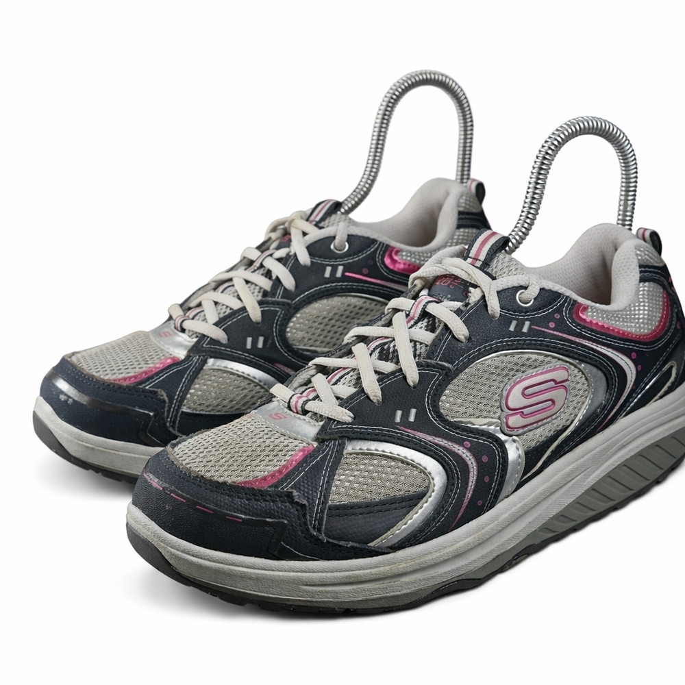 Skechers Women Leather Gray/ Pink Sz 10M Sneaker Barbie Y2k Boho